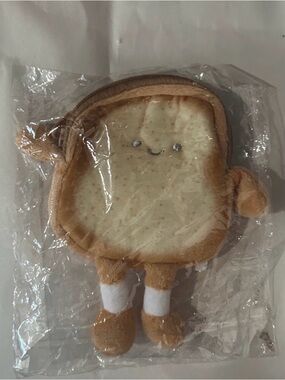 Toast Coin Purse Plush Wallet in Light Brown - Cute Bread Design. NWT